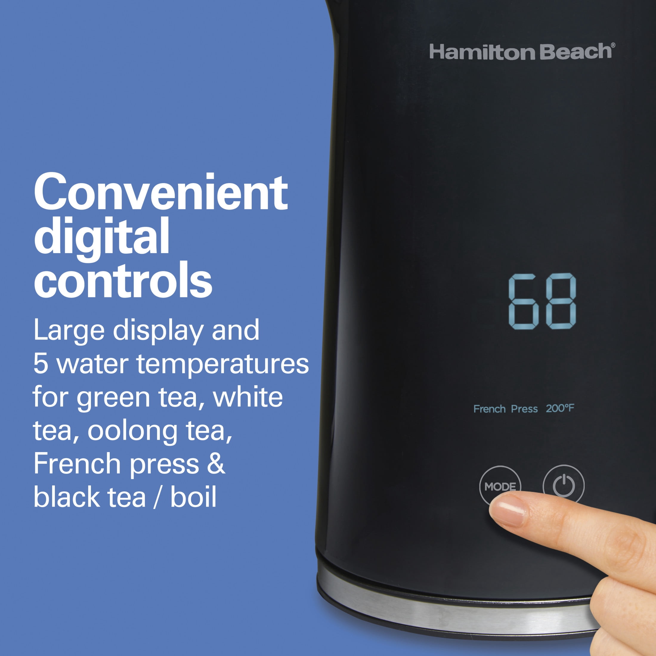Hamilton Beach Cool-Touch Digital Electric Kettle, Tea & Water Kettle, 1.7L, Black