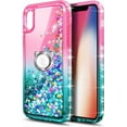 thumbnail image 4 of Nagebee Phone Case Compatible for iPhone XR with Tempered Glass Screen Protector, Sparkle Glitter Liquid Bling Diamond [Ring Holder & Wrist Strap] Women Girls Cute Case (Pink/Aqua), 4 of 7