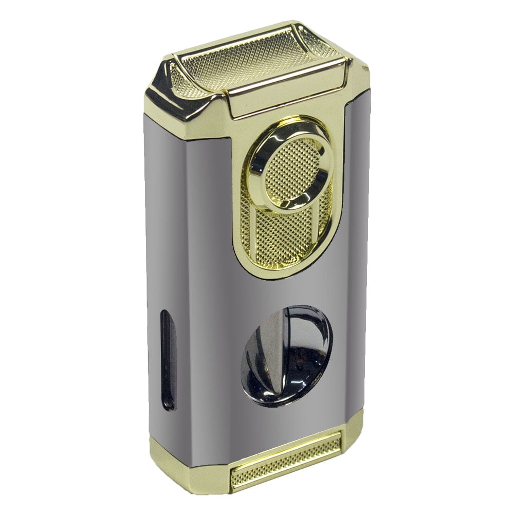 1 Premium Triple Jet Flame Torch Lighter with Built-In Cigar Punch and Top Holder – Sleek V-Cut Tool Design, Windproof Blue Flame, Refillable Butane, Ideal for Cigar Enthusiasts