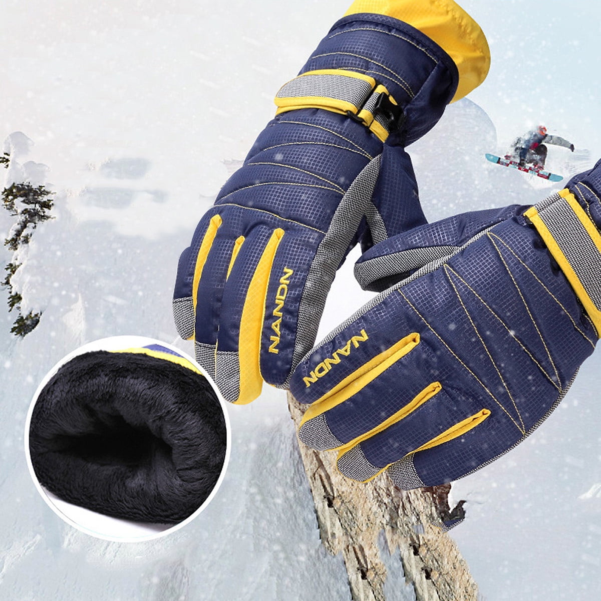 Jiyike 3pcs Cold Weather Gloves Super Warm Winter Snow Skiing Gloves Windproof Waterproof Gloves with Long Cuff for Snowboarding Riding (Blue, )