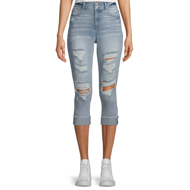 No Boundaries No Boundaries Juniors' Authentic Denim Destructed Capris