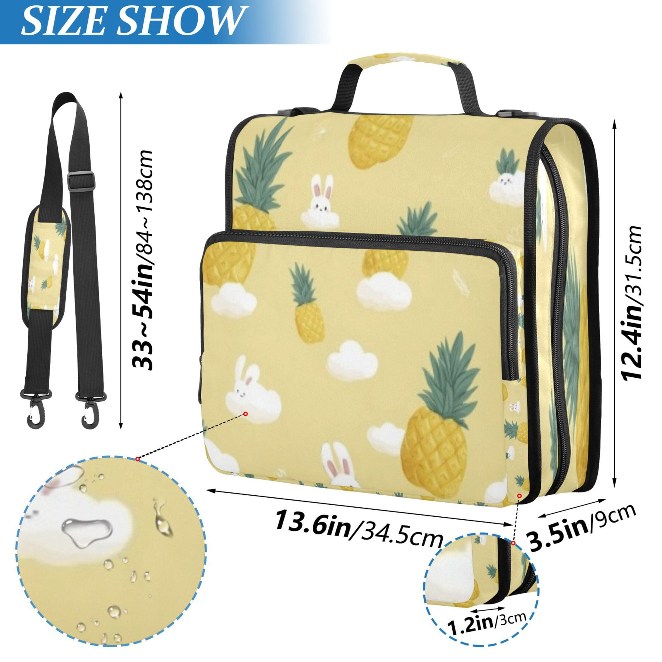 DIXRUYEE Zipper Binder trapper keeper Documents Organized Pineapple Bunny Yellow Printed