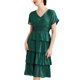 thumbnail image 4 of Vestido midi de verano con cuello en V y mangas de murciélago INSPIRE CHIC para mujer, cintura fruncida, diseño en capas, color verde L, 4 of 6