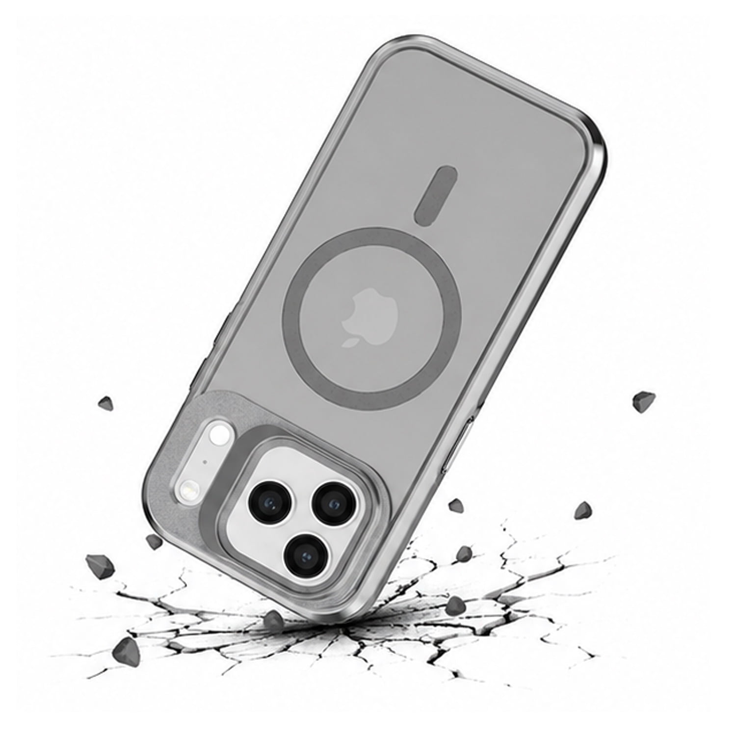 Transparent Magnetic Stand Case with Wireless Charging Support for iPhone 17 Pro Max - Grey
