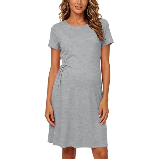 maternity dresses for short ladies Jinhomg Women's Sleeve Dress Side Knot Pregnancy A-Line Basic Loose Comforable Mama Dress Summer Outfits Gray, Size PV_NO