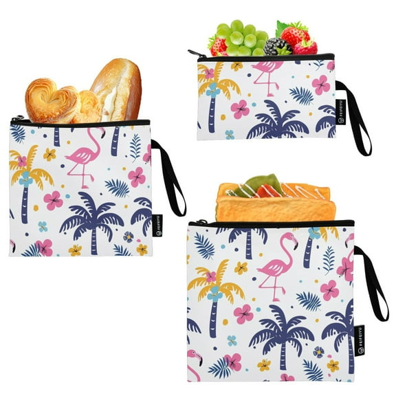 Haosy 3 Pack Reusable Ziploc Bags BPA Free Healthy Food Storage Bag Leakproof Sandwich Snack Freezer Bags Cute Flamingo Flower Tree