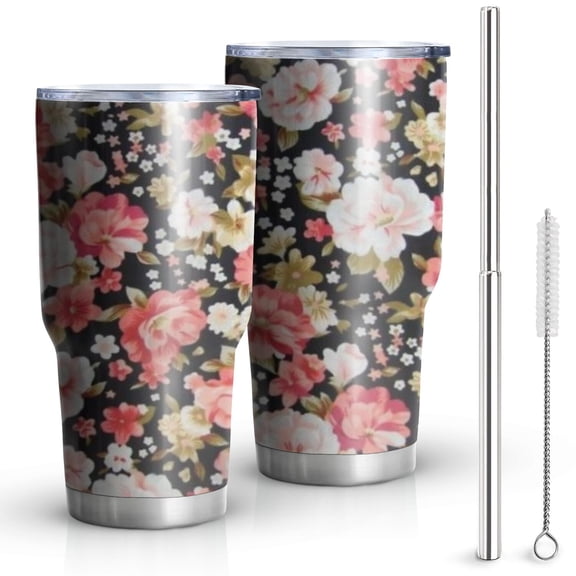 30oz Pioneer Flower Tumblers Stainless Steel Tumbler with Lid and Straw,Vacuum Insulated Double Wall Travel Tumbler Cups Mug with Cleaning Brush for Coffee,Tea
