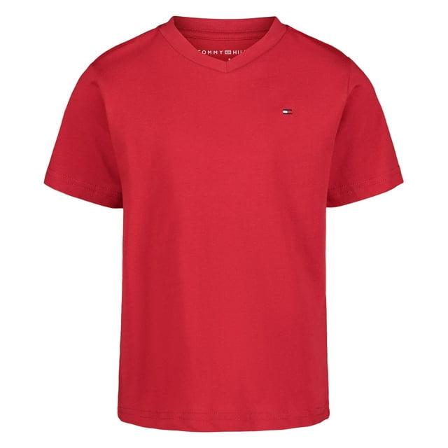 Camiseta Tommy Hilfiger para niños, manga corta, cuello en V, color escarlata 3T