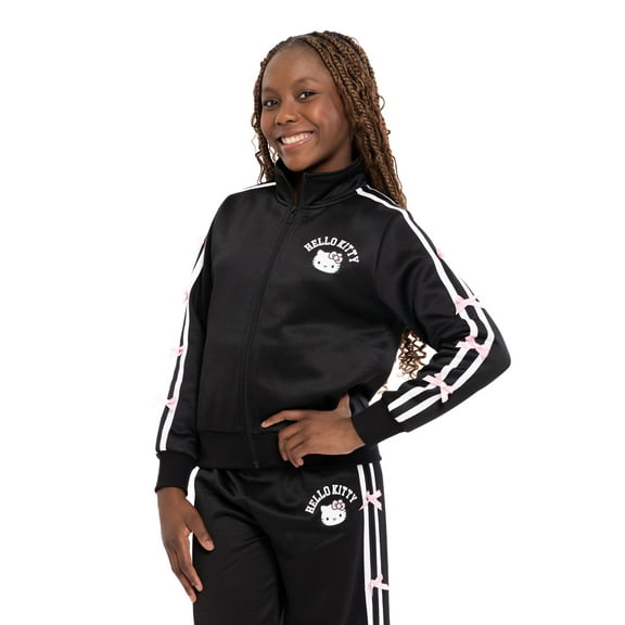 Hello Kitty Girls Graphic Zip Track Jacket with Side Bows, Midweight, Sizes 4-16