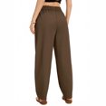 thumbnail image 4 of Women's Wide Leg Cropped Pants, Casual Elastic Drawstring Waisted Pants With Pockets, Harem Style Trousers,Coffee,2XL, 4 of 8