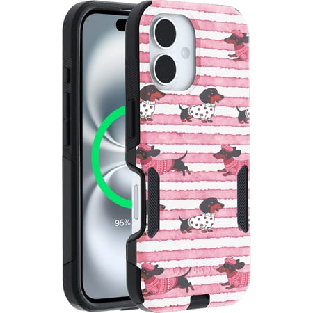 OtterBox iPhone 16 (Only) – Commuter Series Case – Built-In MagSafe – Thin, Dual-Layer, Pocket-Friendly, Port Cover – Pet Lovers Dachshund Dog Design