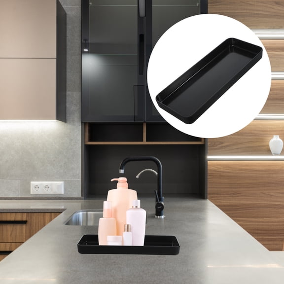 IBASETOY Simple Black Desktop Vanity Tray for Bathroom and Kitchen Storage Organizer