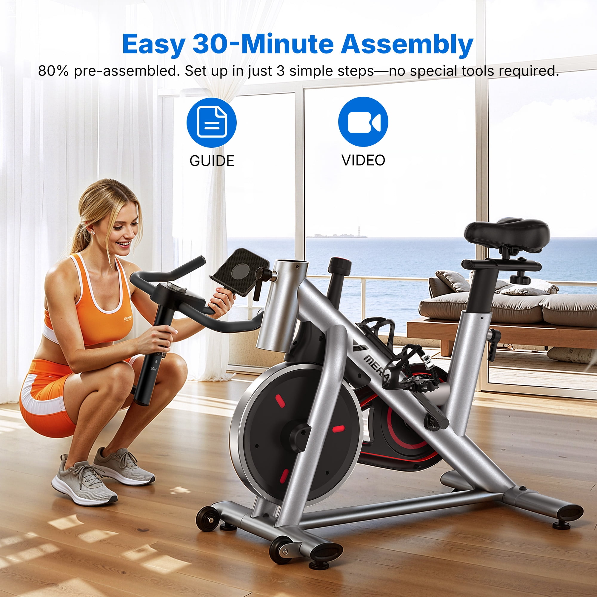 MERACH Exercise Bike Stationary, 100 Resistance Levels, Adjustable