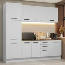 Madesa Hazel Kitchen Set 94"L Pantry Storage Base Cabinet Wall Cupboard Engineered Wood Multiple Compartments Organization Unit - White