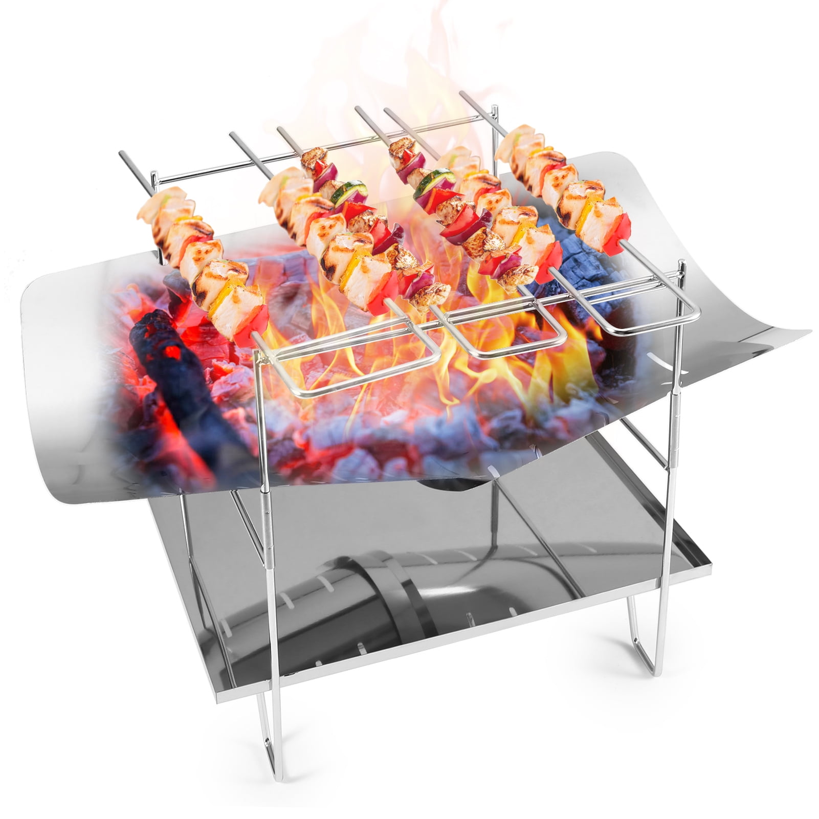 Stainless Steel Folding Barbecue Grill Firewood Stand forOutdoor Camping Hunting 