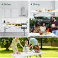 thumbnail image 5 of 180CZ Folding Table 6 Foot Plastic Folding Table Indoor & Outdoor for Picnic, Camping,BBQ and Party, with Powder Coated Steel Legs and Built in Carry Handle, White, 5 of 9