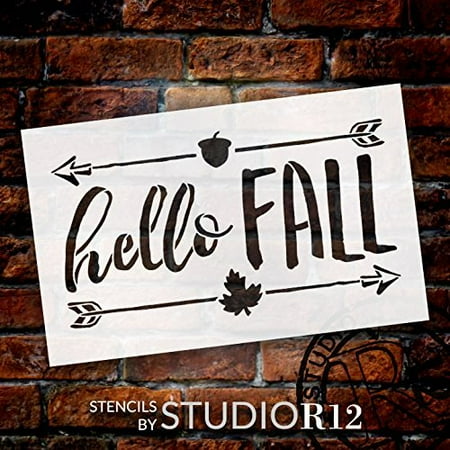 Hello Fall Hello Fall Stencil by StudioR12 | Shabby Chic Word Art - Mylar Template | Painting, Chalk, Mixed Media | Use for Journaling, DIY Home Decor -CHOOSE SIZE (16