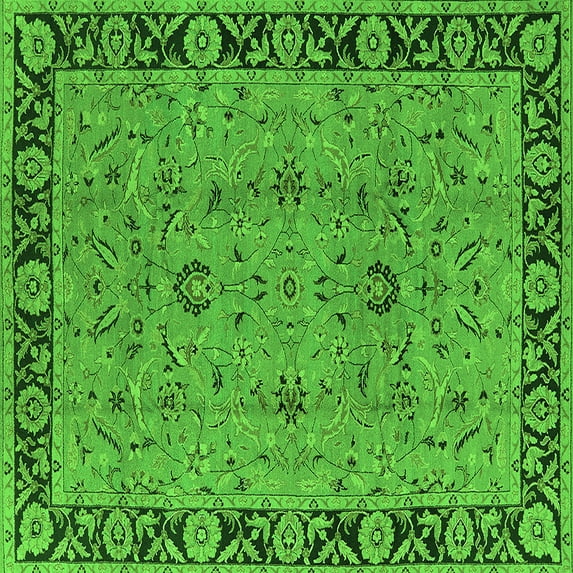 Ahgly Company Indoor Square Oriental Green Traditional Area Rugs, 8' Square