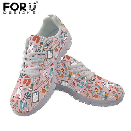 

Brand Design Ladies Sneakers Cartoon Medical Nursing Equipment Pattern Lace-up Flat Shoes Women New Spring Shoes