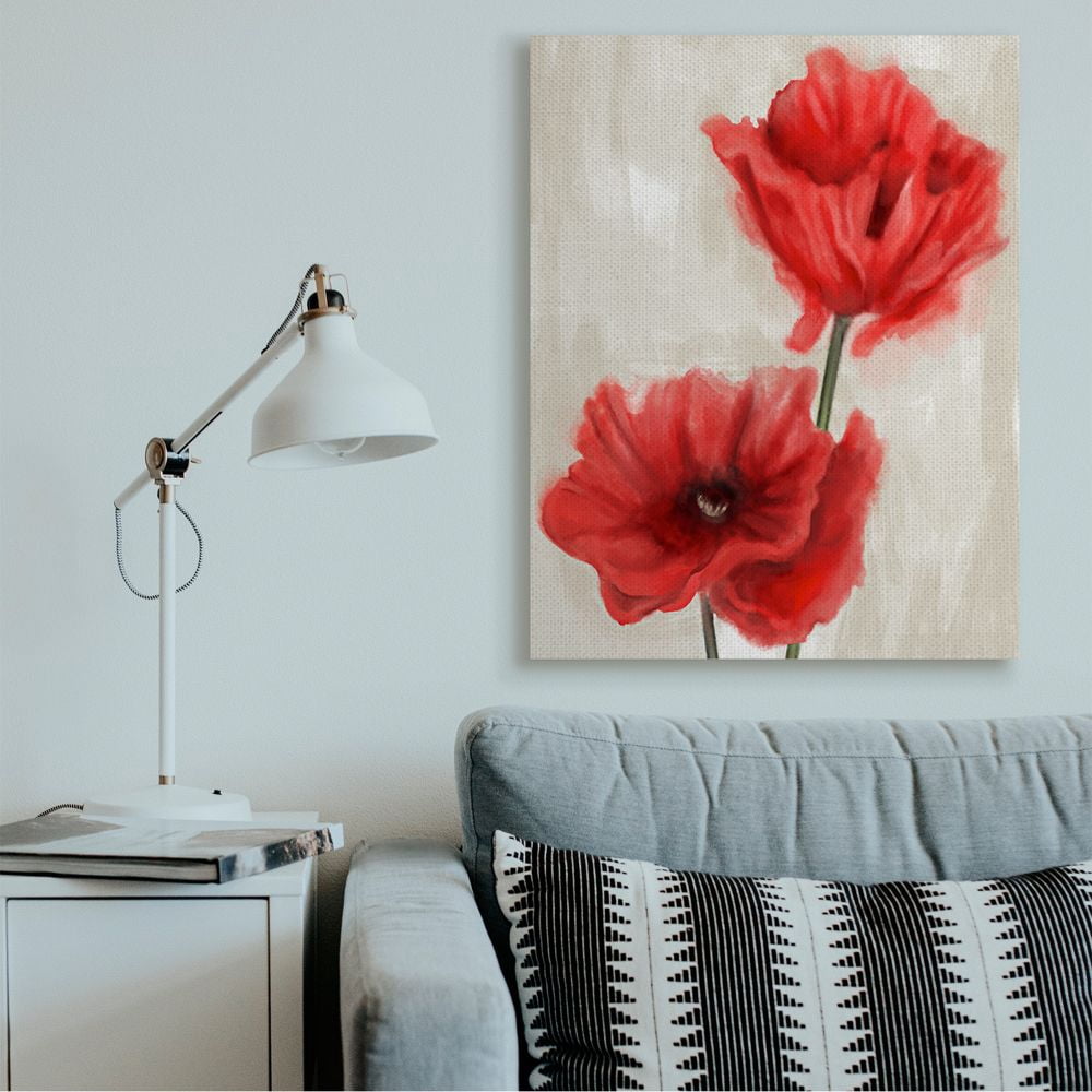 Stupell Industries Soft Petal Poppies Red Beige Floral Painting Canvas Wall Art Design by Daphne Polselli