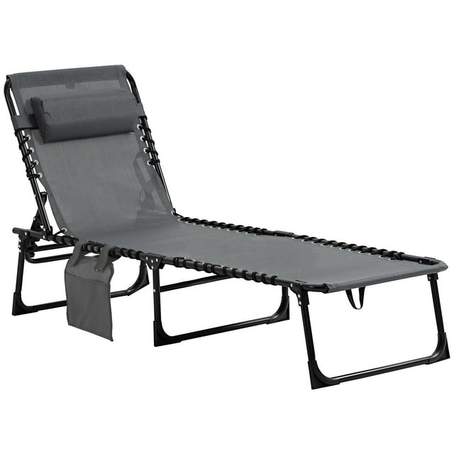 CoSoTower Chaise Longue Pliante d'Extérieur, Chaise Longue Inclinable avec Dossier Réglable et Oreiller Amovible, Gris