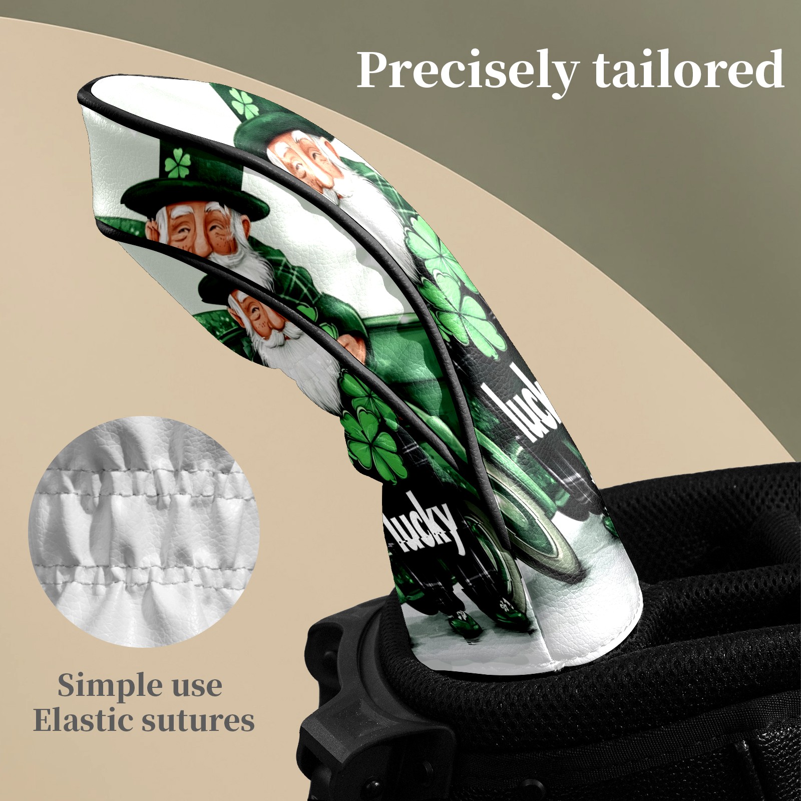 Golf Club Head Covers Lucky Leprechaun Truck Waterproof Leather Golf Head Covers for Men Women Driver Head Cover Fairway Headcover for Golf Lovers