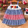 thumbnail image 3 of lnmuld Independence Day Toddler Girls 4th of July Tiered Dress Red White Blue Gingham Embroidery Sleeveless Party Outfit Size:3-4 Years, 3 of 5