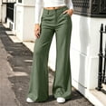 thumbnail image 2 of Women's Casual Pants, Elastic Waist Flare Pants with Button Closure, Relaxed Fit, Business Casual Office Travel Wear | VerBelle,Army Green L, 2 of 7