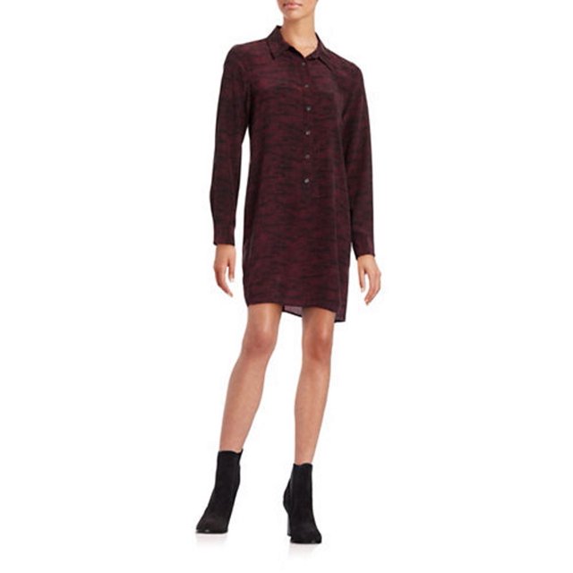$415 EQUIPMENT Robe Clean Lucida True Black / Burnt Scarlet Silk ( S )
