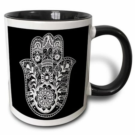 

3dRose Black and White Hamsa Two Tone Black Mug 11oz