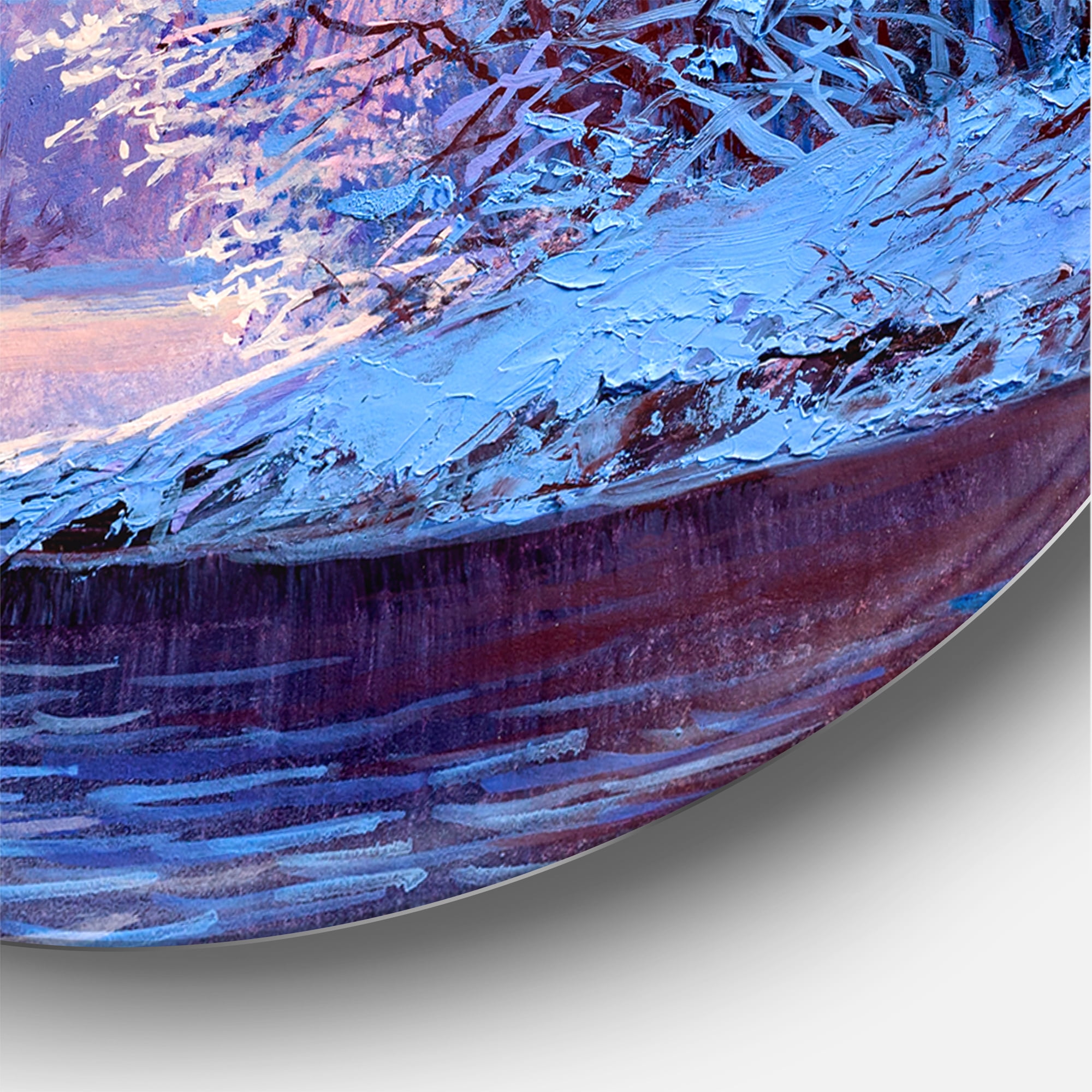 Designart 'The River Original With Winter Landscape' Lake House Circle Metal Wall Art 36x36 - Disc of 36