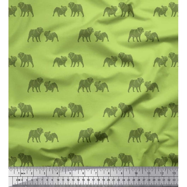 Soimoi Moss Georgette Fabric Bull Dog Decor Fabric Printed Yard 42 Inch Wide