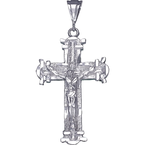 Large Sterling Silver Cross with Jesus Pendant Necklace with Diamond Cut Finish