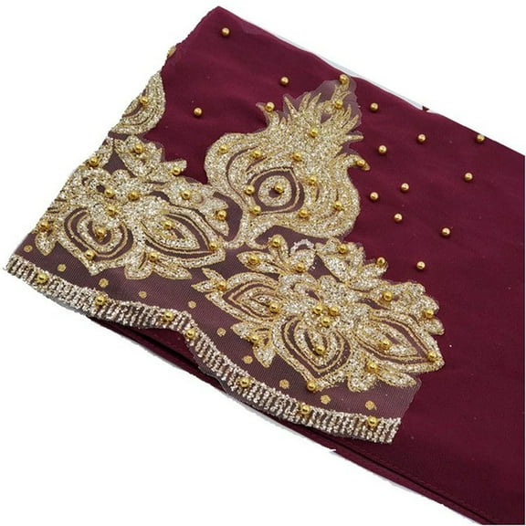 Chiffon Hijabs Scarf Turban Gold Glitters Beads Hijab For Woman Ramadan Foulard Femme Long Headscarf