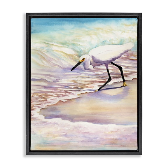 Stupell Industries Coastal Bird on Pastel Shore Black Floating Frame Canvas Art, 17 x 21, by Christine Reichow