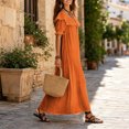 thumbnail image 5 of Karymi Summer Dresses for Women 2026 Off Shoulder Ruffle Maxi Dress, Front Tie V Neck Puff Short Sleeve Loose Flowy Casual Vacation Sundress With Side Pockets Spring Dresses, 5 of 6