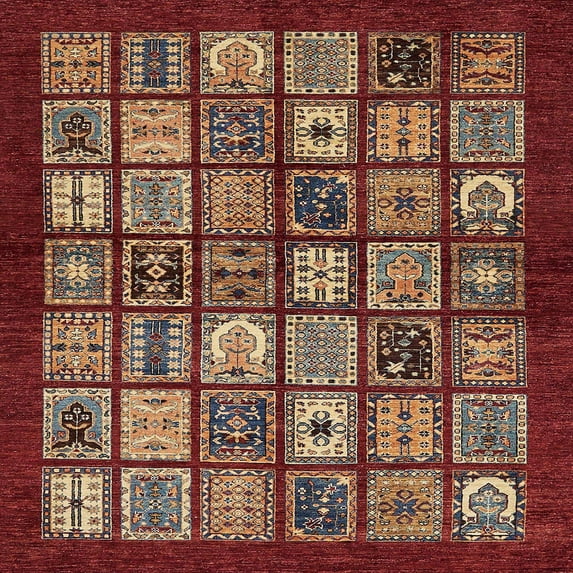 Ahgly Company Indoor Square Abstract Dark Red Southwestern Area Rugs, 4' Square