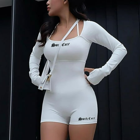 

Aayomet Sexy Jumpsuit For Women Women s Long Sleeve Jumpsuit Bodysuit Bodycon Shorts Stretchy Onesie Romper White L