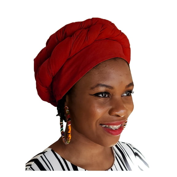 Red African Modu Hat - Pre-tied Head wrap