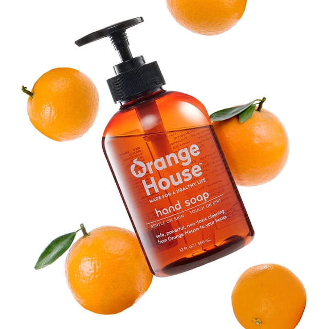 ORANGE HOUSE Jabón de manos líquido natural con aceite de naranja de grado alimenticio, sin crueldad, suave e hidratante, 12 onzas líquidas