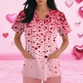thumbnail image 3 of Womens Valentine Day Scrubs V Neck Nursing Short Sleeve Plus Size Scrub Tops Love Heart Print Cute Quick Dry Uniforms with Pockets Hot Pink 4XL, 3 of 5