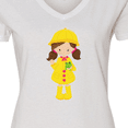 thumbnail image 4 of Inktastic Girl with Brown Hair, Yellow Raincoat, Frog Women's V-Neck T-Shirt, 4 of 5