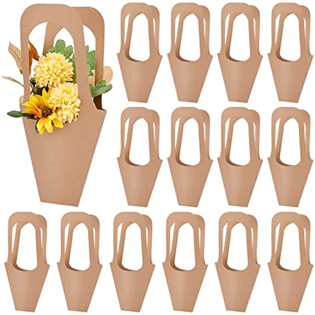 20pcs Flower Sleeves Bag Kraft Paper Floral Gift Bags Long Handle