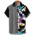 thumbnail image 1 of Men's Hawaiian Shirt One Button Shirt Cartoon Musical Instrument Pattern Oversize 3d Printing Loose Short Sleeve Beach Tops, 1 of 5