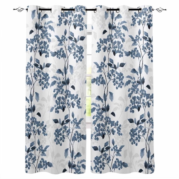 Blackout Curtains for Bedroom, Blue Fruit Room Darkening Window Drapes for Living Room, Vintage Plant Nature Botanical Flower Floral Thermal Insulated Grommet Curtains, 52x45 inch, 2 Panels