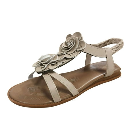 

ZMHEGW Women Sandals Fashion Spring Summer Ladies Sandals Boho Style Flower Flat Bottom Casual Beach Shoes For Womens