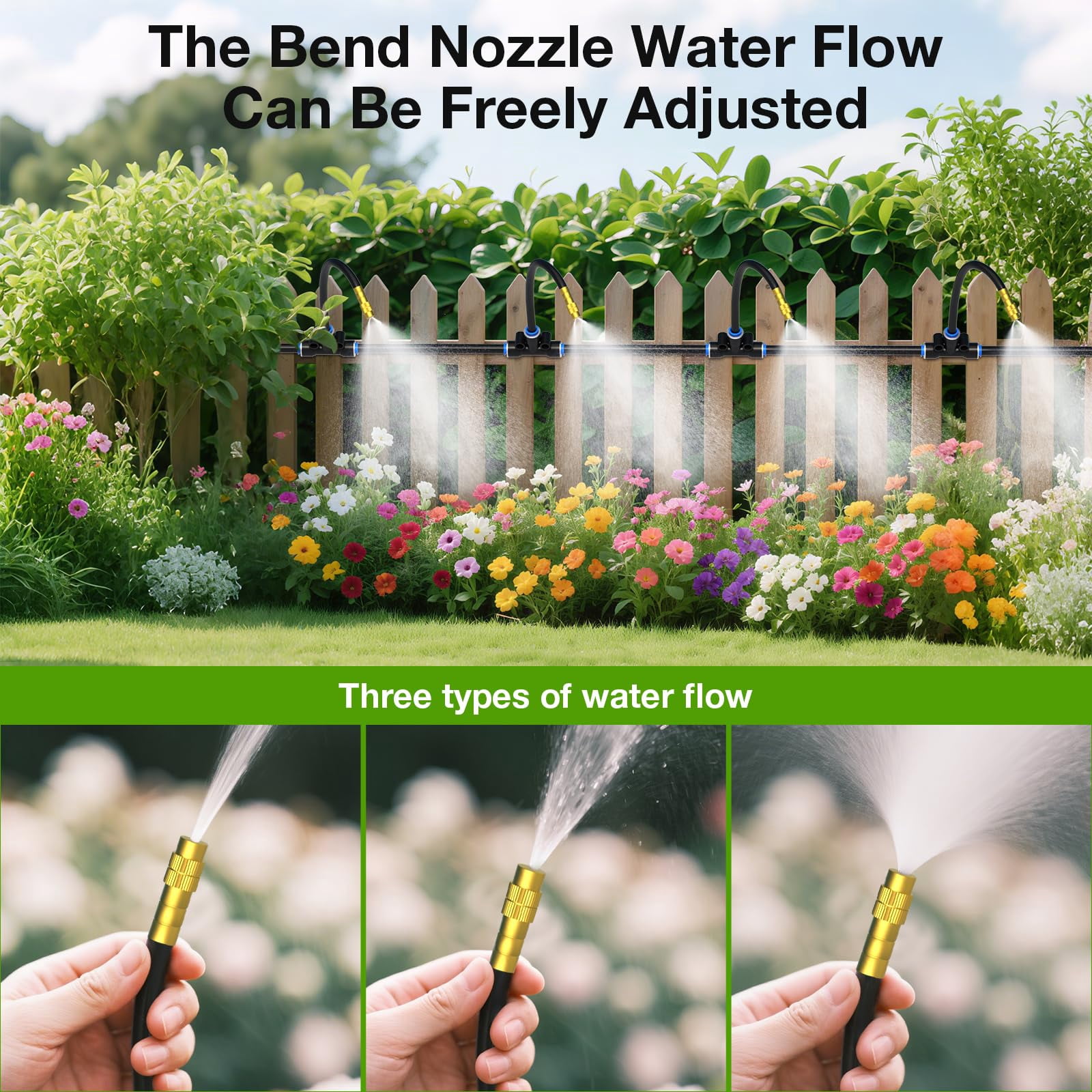 100Ft 1/4" Drip Irrigation System, Jorking Upgrade 360° Adjustable Garden Irrigation Kit with 16pcs Copper Nozzles