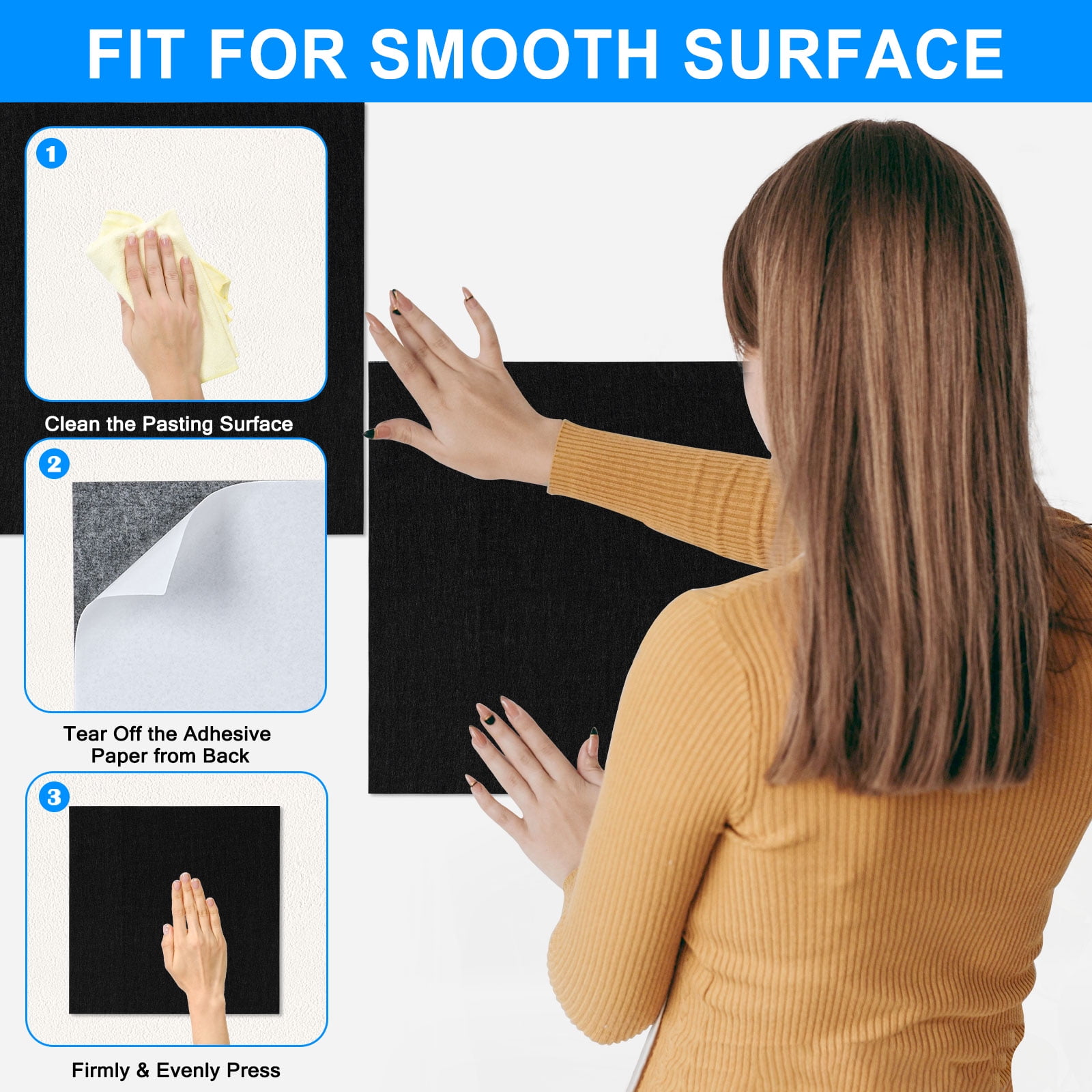 6 Packs Felt Cork Board Tiles 11.8x11.8 Inch, Black Poster Board Cork Bulletin Board Squares Acoustic Panels Soundproof Corkboards for Walls with 60 Pushpins for Home Office Kitchen, Black