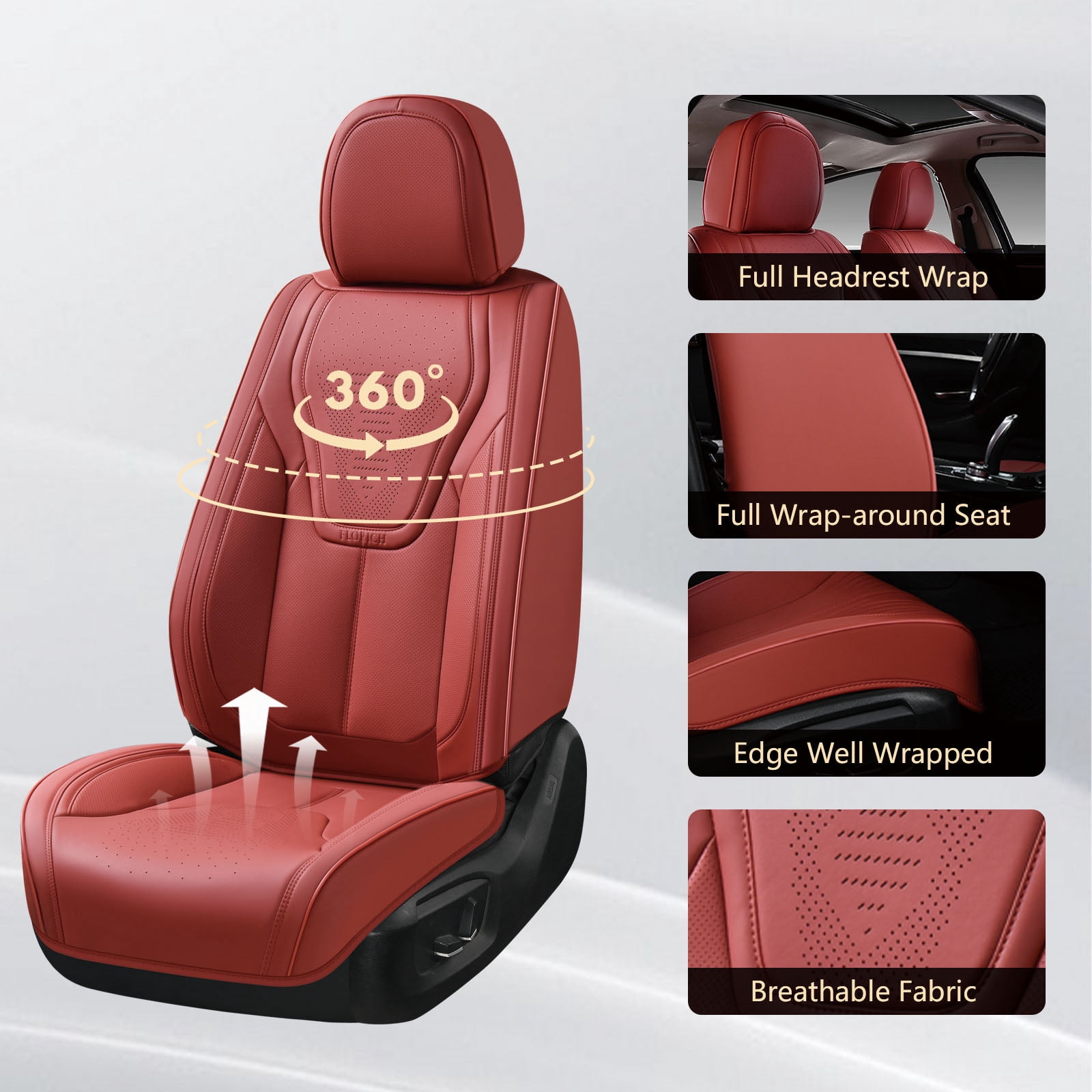 FLORICH Front Car Seat Covers, Luxury Faux Leather Seat Protectors, Automotive Seat Cushions Universal Fit for Most Cars Trucks Suv, Red