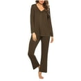 thumbnail image 1 of Timegard Ensembles de Pyjamas pour Femmes 2 Pcs Manches Longues Col en V Haut Froncé et Pantalon Automne Décontracté Doux Tenues de Pjs, 1 of 4